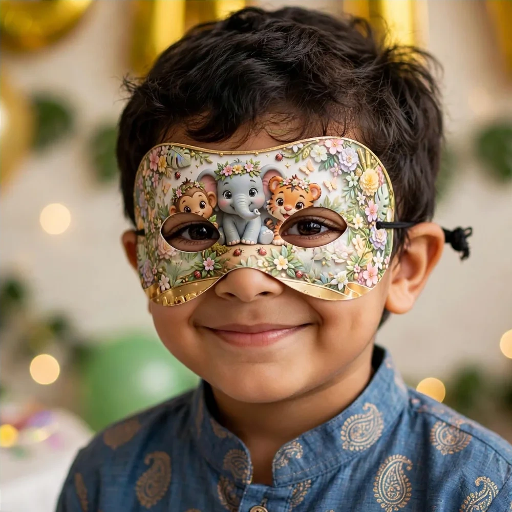 Jungle Theme Party Mask Birthday Party Supplies (PACK OF 12) - 280 GSM Cardstock with Soft Stretchable Elastic Band (7 Inches wide) - Premium Party Decor Supply by Party Decor Mall - View 4