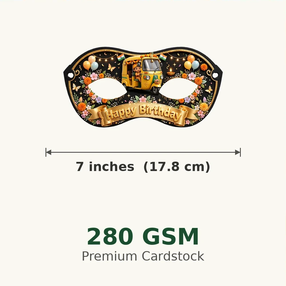 Auto Rickshaw Theme Party Mask Birthday Party Supplies (PACK OF 12) - 280 GSM Cardstock with Soft Stretchable Elastic Band (7 Inches wide) - Premium Party Decor Supply by Party Decor Mall - View 3