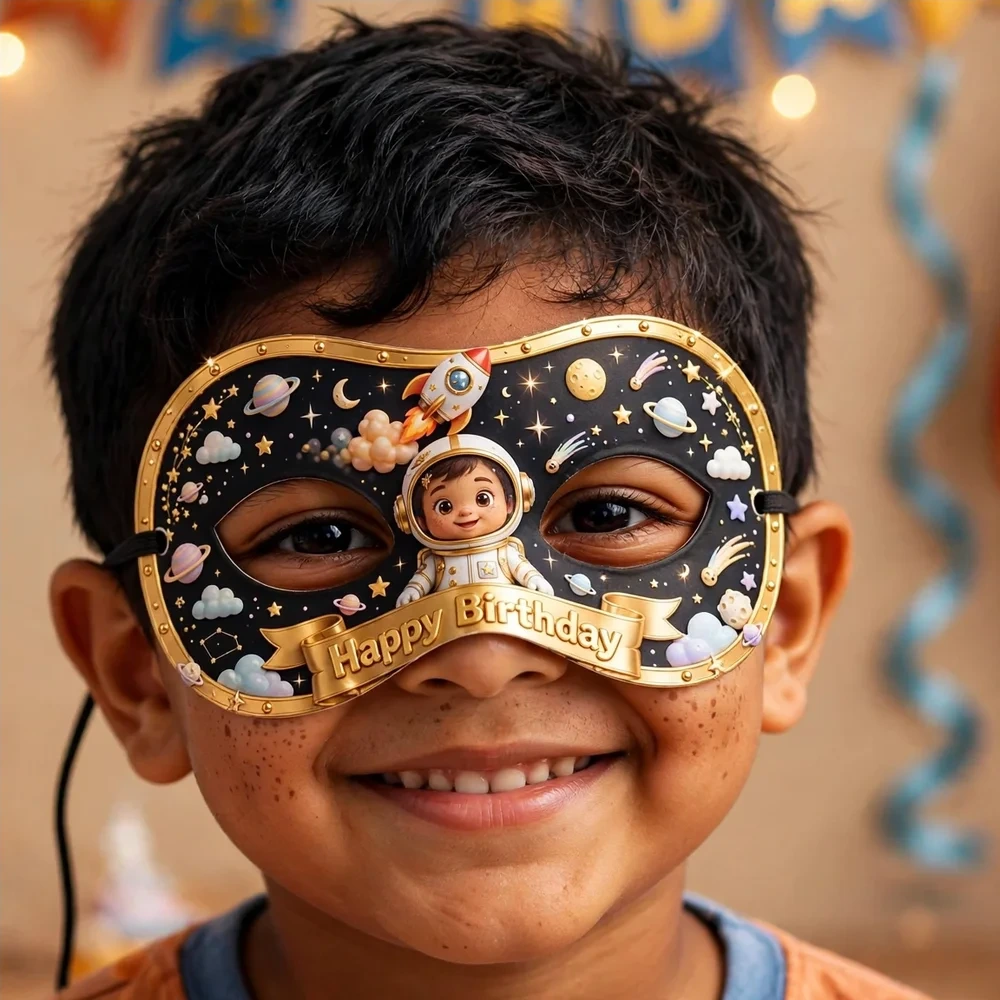 Astronaut Theme Party Mask Birthday Party Supplies (PACK OF 12) - 280 GSM Cardstock with Soft Stretchable Elastic Band (7 Inches wide) - Premium Party Decor Supply by Party Decor Mall - View 4