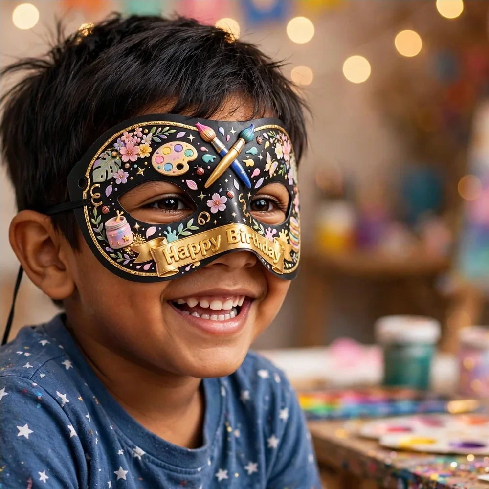 Art Studio Theme Party Mask Birthday Party Supplies (PACK OF 12) - 280 GSM Cardstock with Soft Stretchable Elastic Band (7 Inches wide) - Premium Party Decor Supply by Party Decor Mall - View 4