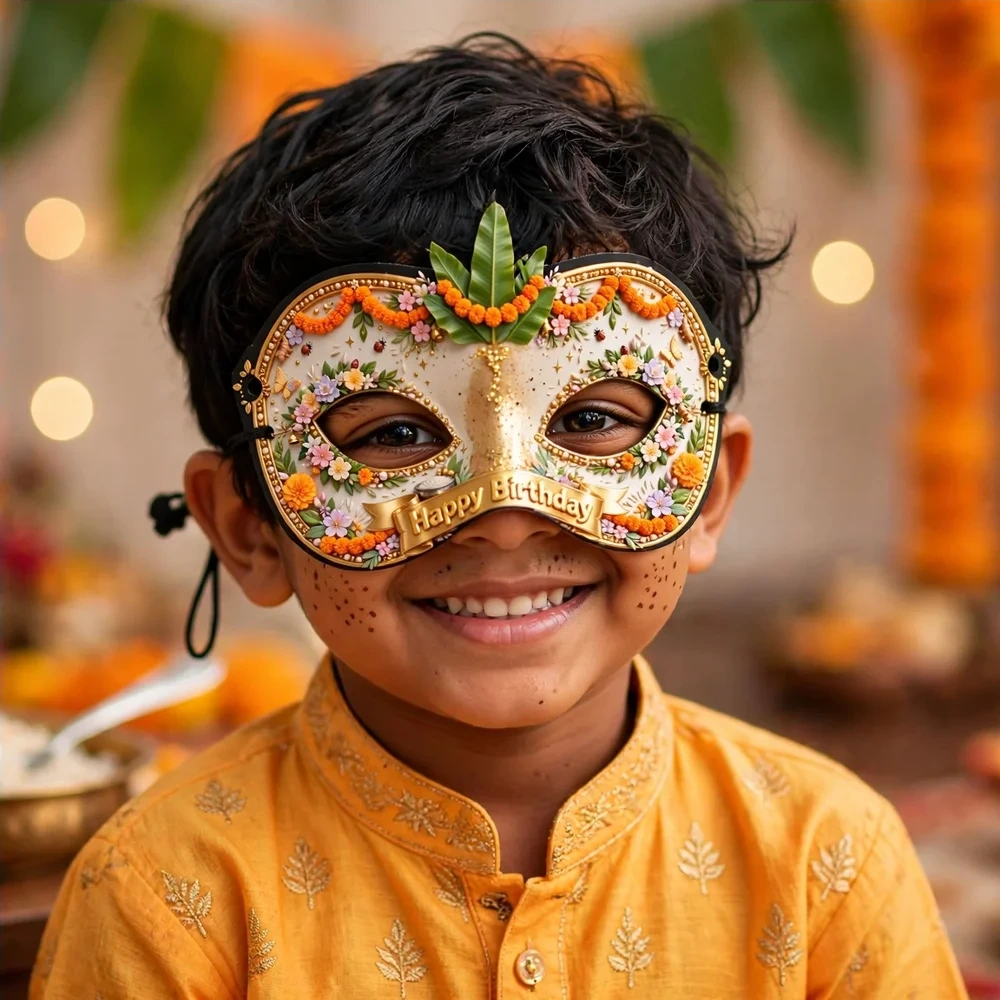 Annaprashan Theme Party Mask Birthday Party Supplies (PACK OF 12) - 280 GSM Cardstock with Soft Stretchable Elastic Band (7 Inches wide) - Premium Party Decor Supply by Party Decor Mall - View 4