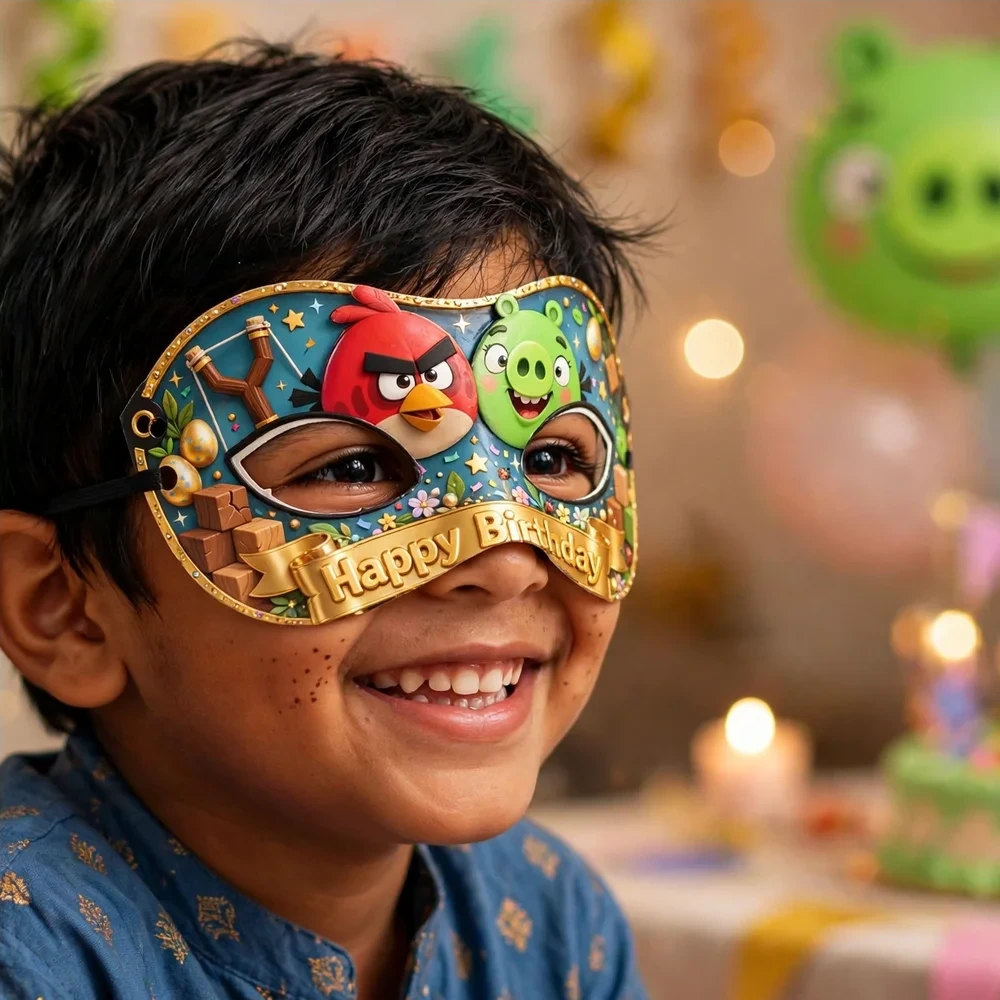 Angry Birds Theme Party Mask Birthday Party Supplies (PACK OF 12) - 280 GSM Cardstock with Soft Stretchable Elastic Band (7 Inches wide) - Premium Party Decor Supply by Party Decor Mall - View 4