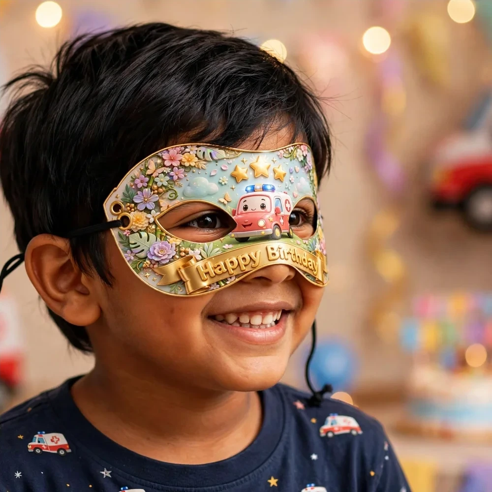 Ambulance Theme Party Mask Birthday Party Supplies (PACK OF 12) - 280 GSM Cardstock with Soft Stretchable Elastic Band (7 Inches wide) - Premium Party Decor Supply by Party Decor Mall - View 4