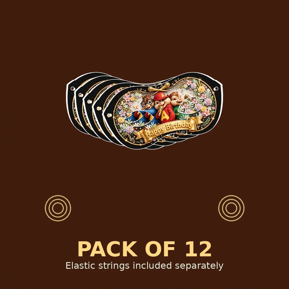 Alvin & Chipmunks Theme Party Mask Birthday Party Supplies (PACK OF 12) - 280 GSM Cardstock with Soft Stretchable Elastic Band (7 Inches wide) - Premium Party Decor Supply by Party Decor Mall - View 2