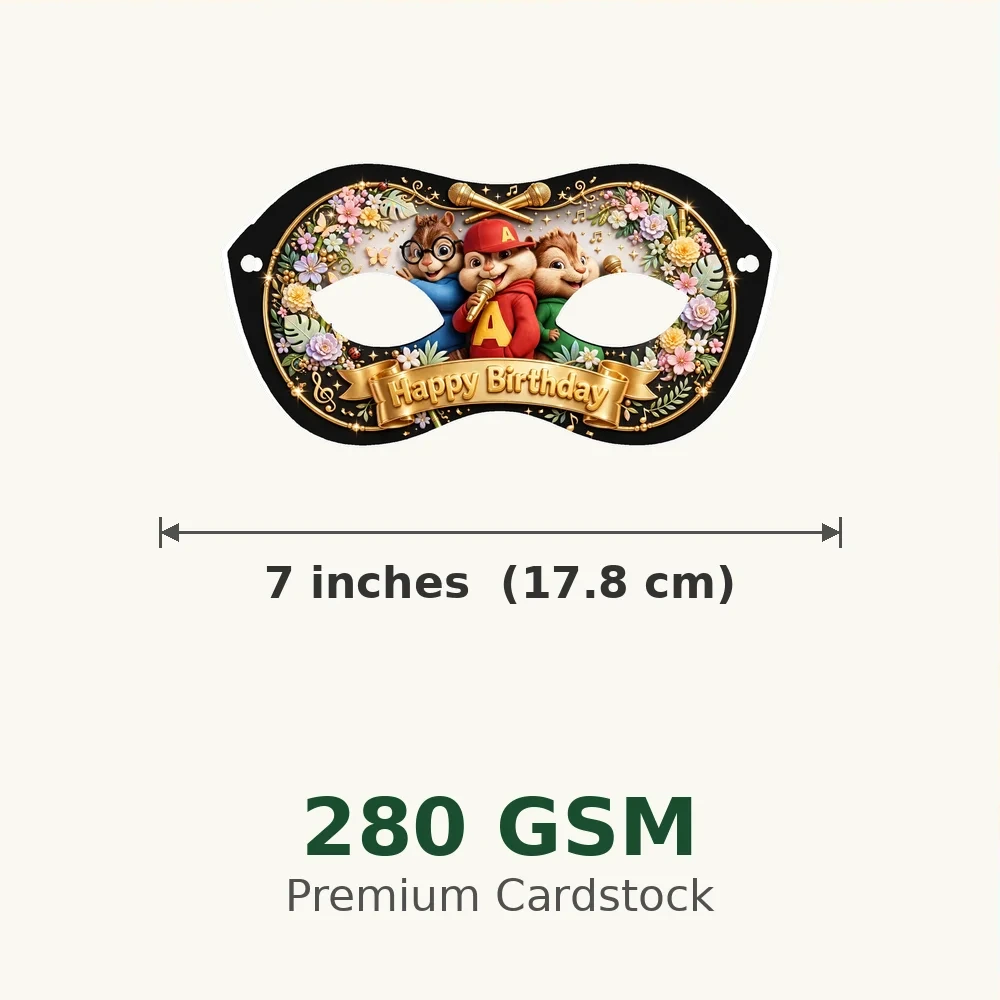 Alvin & Chipmunks Theme Party Mask Birthday Party Supplies (PACK OF 12) - 280 GSM Cardstock with Soft Stretchable Elastic Band (7 Inches wide) - Premium Party Decor Supply by Party Decor Mall - View 3