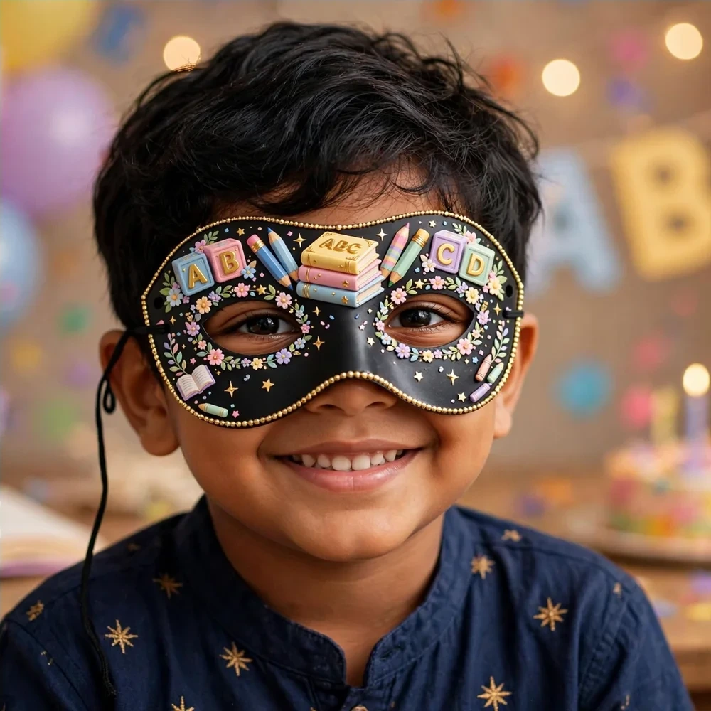 Alphabet Theme Party Mask Birthday Party Supplies (PACK OF 12) - 280 GSM Cardstock with Soft Stretchable Elastic Band (7 Inches wide) - Premium Party Decor Supply by Party Decor Mall - View 4