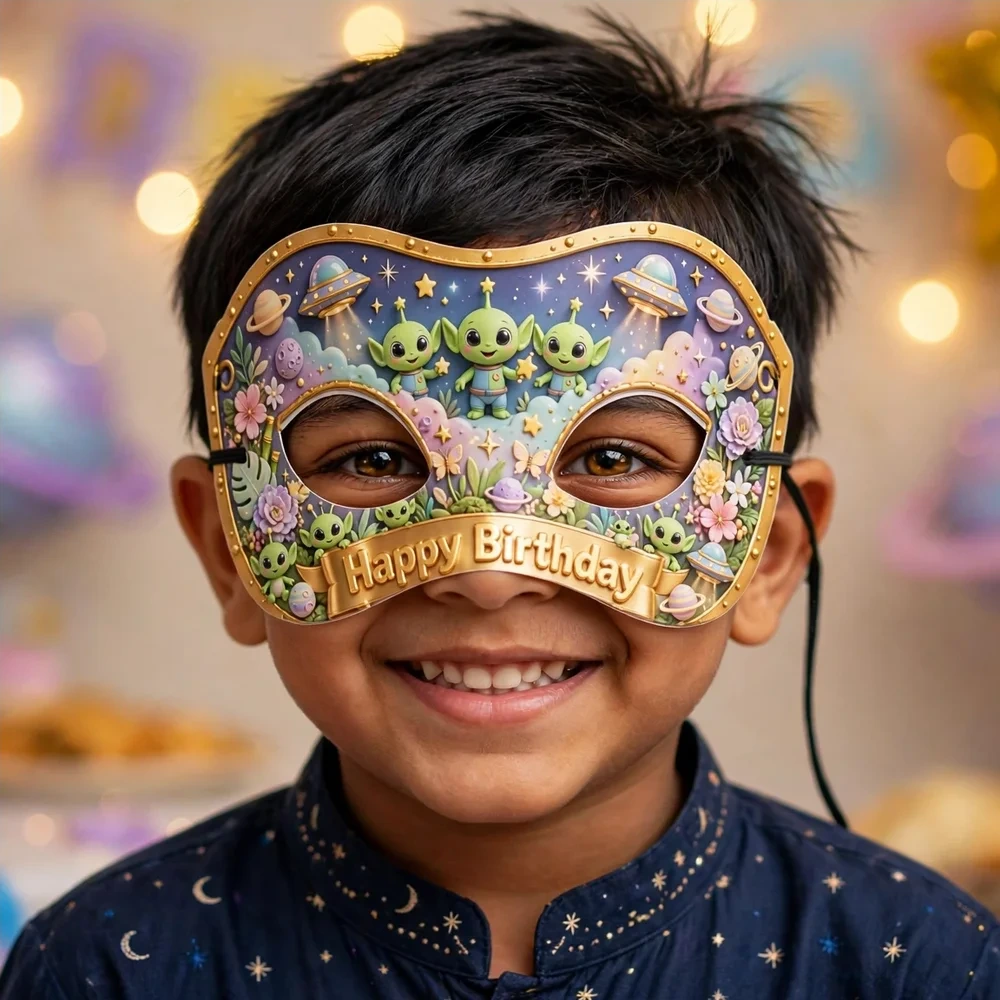 Alien Theme Party Mask Birthday Party Supplies (PACK OF 12) - 280 GSM Cardstock with Soft Stretchable Elastic Band (7 Inches wide) - Premium Party Decor Supply by Party Decor Mall - View 4