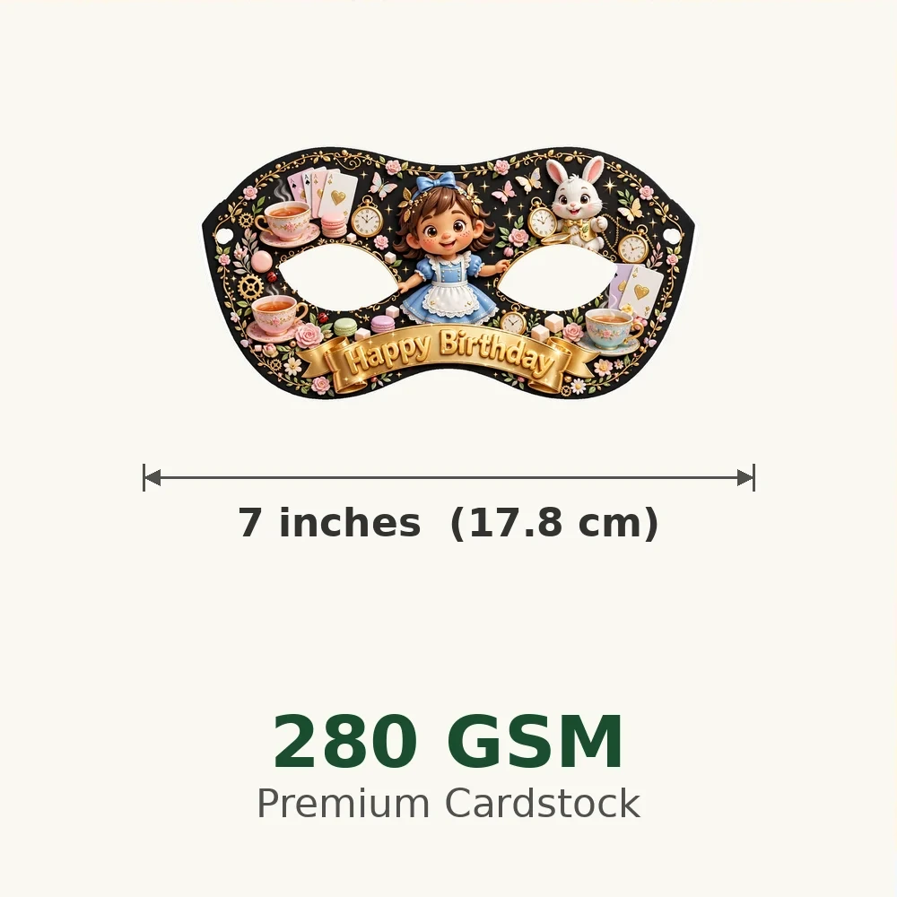Alice In Wonderland Theme Party Mask Birthday Party Supplies (PACK OF 12) - 280 GSM Cardstock with Soft Stretchable Elastic Band (7 Inches wide) - Premium Party Decor Supply by Party Decor Mall - View 3