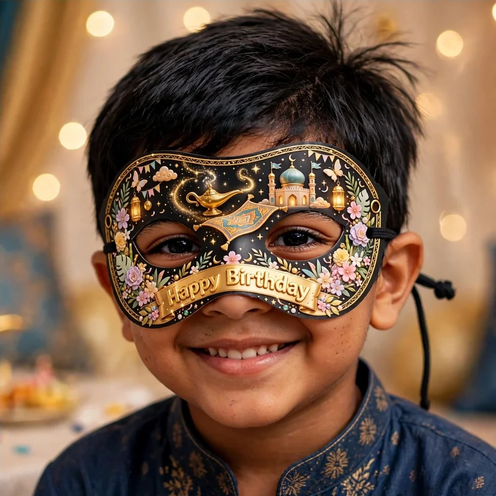 Aladdin Theme Party Mask Birthday Party Supplies (PACK OF 12) - 280 GSM Cardstock with Soft Stretchable Elastic Band (7 Inches wide) - Premium Party Decor Supply by Party Decor Mall - View 4
