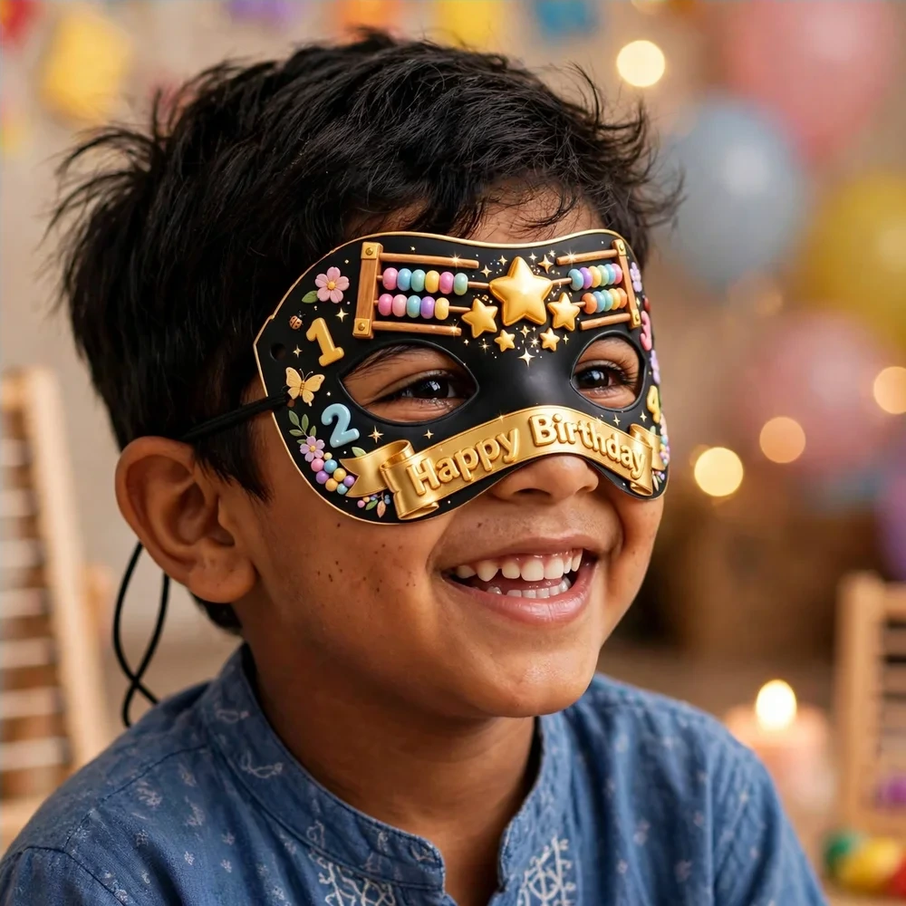 Abacus Theme Party Mask Birthday Party Supplies (PACK OF 12) - 280 GSM Cardstock with Soft Stretchable Elastic Band (7 Inches wide) - Premium Party Decor Supply by Party Decor Mall - View 4