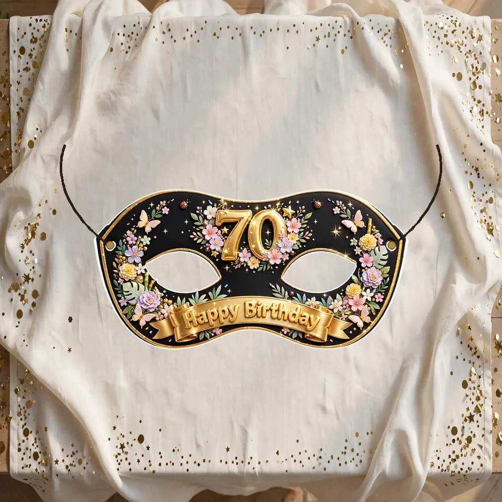 70th Theme Party Mask Birthday Party Supplies (PACK OF 12) - 280 GSM Cardstock with Soft Stretchable Elastic Band (7 Inches wide)