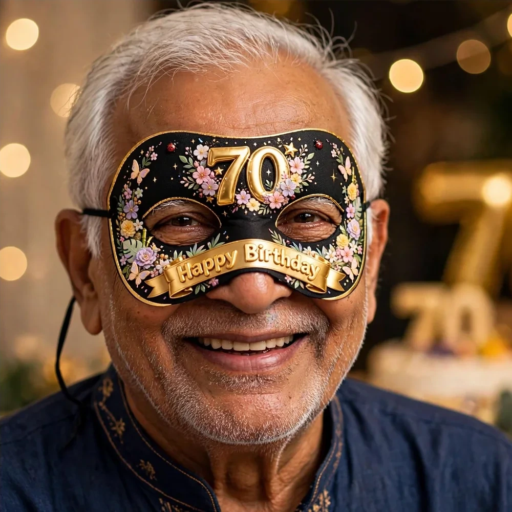 70th Theme Party Mask Birthday Party Supplies (PACK OF 12) - 280 GSM Cardstock with Soft Stretchable Elastic Band (7 Inches wide) - Premium Party Decor Supply by Party Decor Mall - View 4