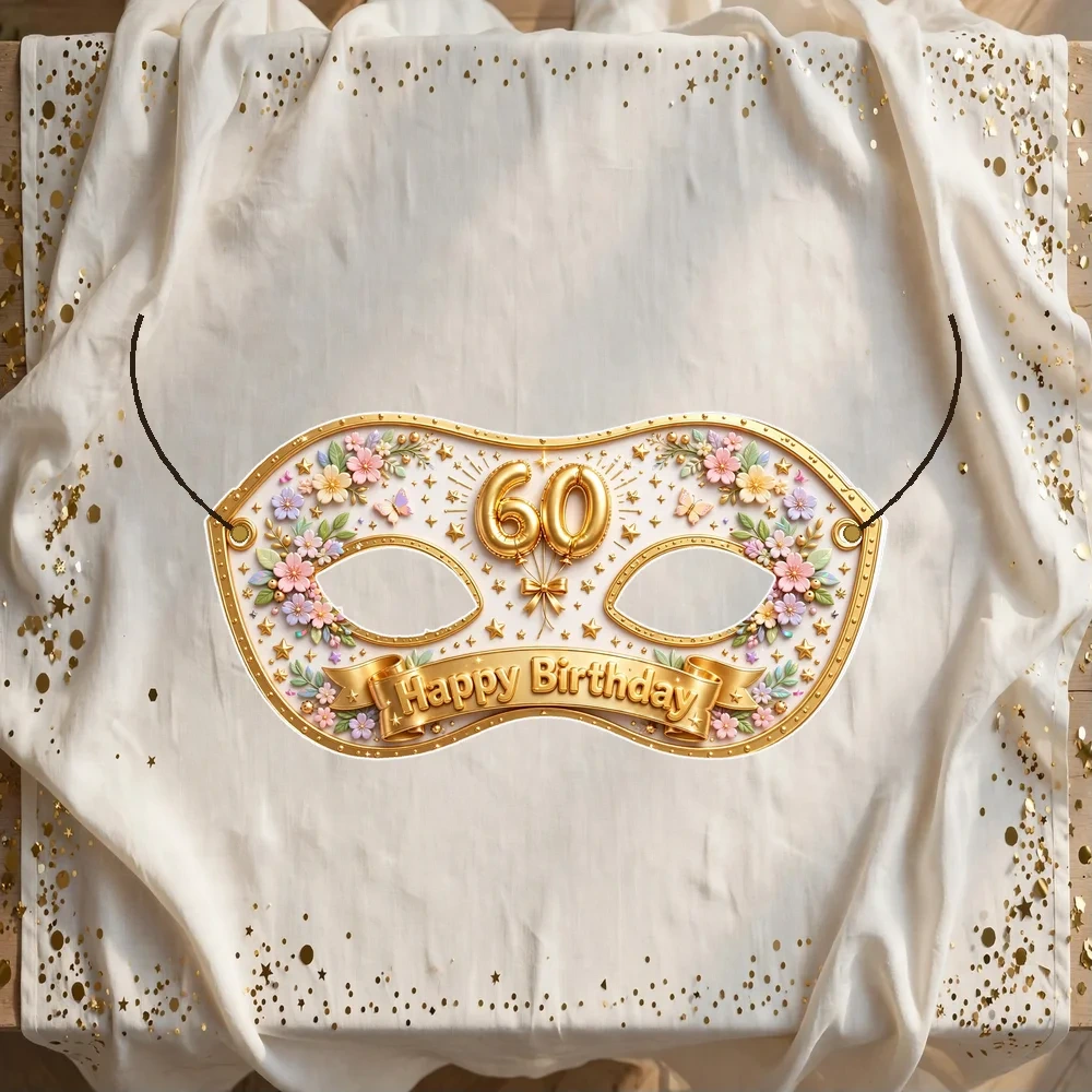 60th Birthday Theme Party Mask Birthday Party Supplies (PACK OF 12) - 280 GSM Cardstock with Soft Stretchable Elastic Band (7 Inches wide) - Premium Party Decor Supply by Party Decor Mall - View 1