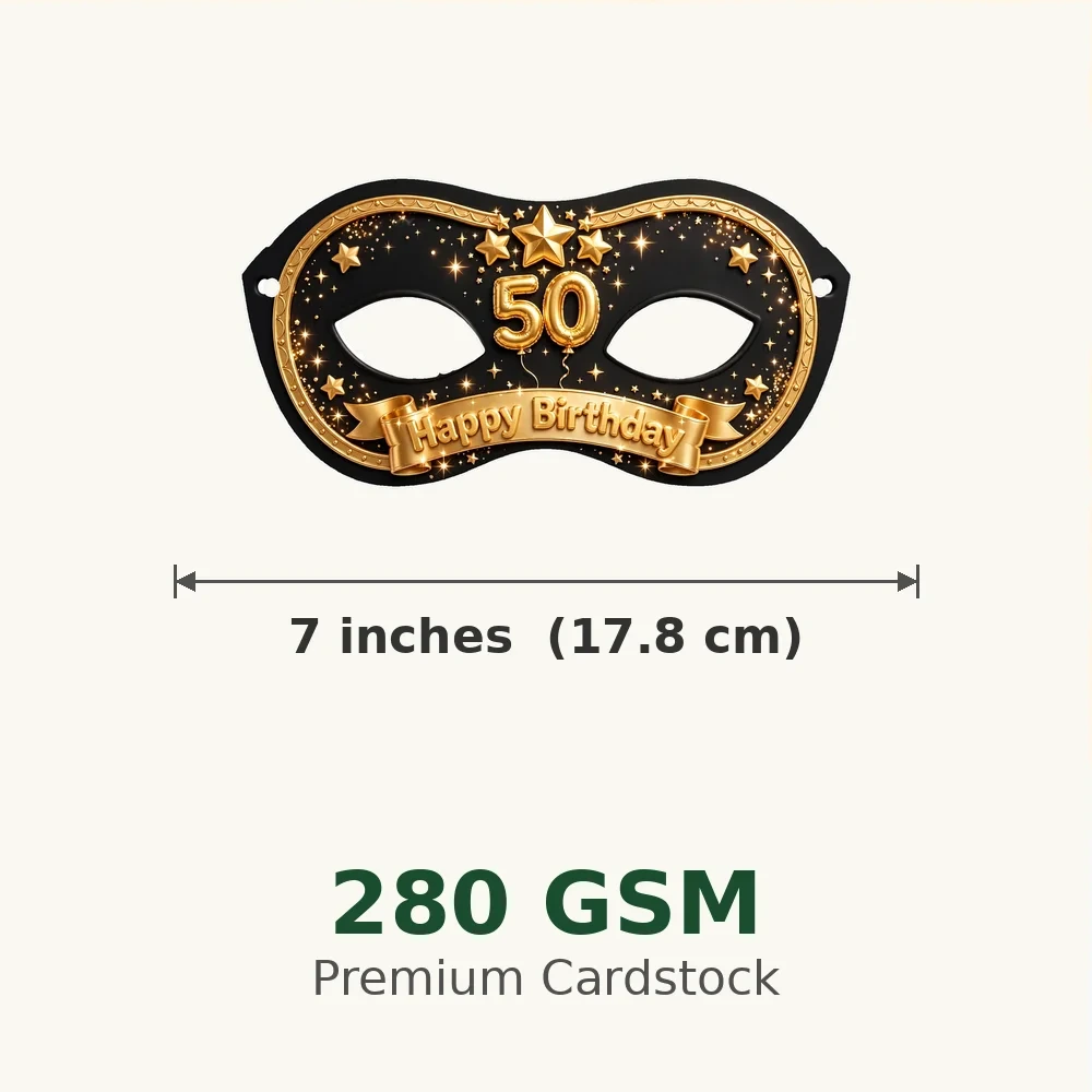 50th Birthday Theme Party Mask Birthday Party Supplies (PACK OF 12) - 280 GSM Cardstock with Soft Stretchable Elastic Band (7 Inches wide) - Premium Party Decor Supply by Party Decor Mall - View 3