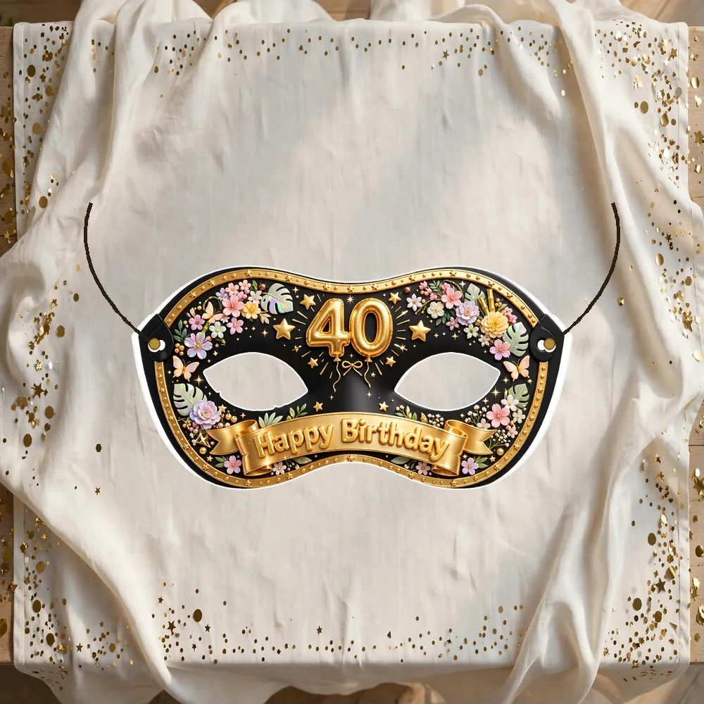 40th Birthday Theme Party Mask Birthday Party Supplies (PACK OF 12) - 280 GSM Cardstock with Soft Stretchable Elastic Band (7 Inches wide)