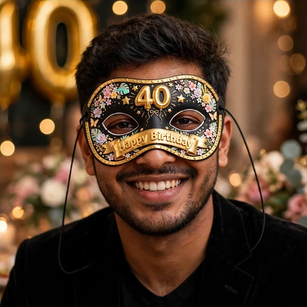 40th Birthday Theme Party Mask Birthday Party Supplies (PACK OF 12) - 280 GSM Cardstock with Soft Stretchable Elastic Band (7 Inches wide) - Premium Party Decor Supply by Party Decor Mall - View 4