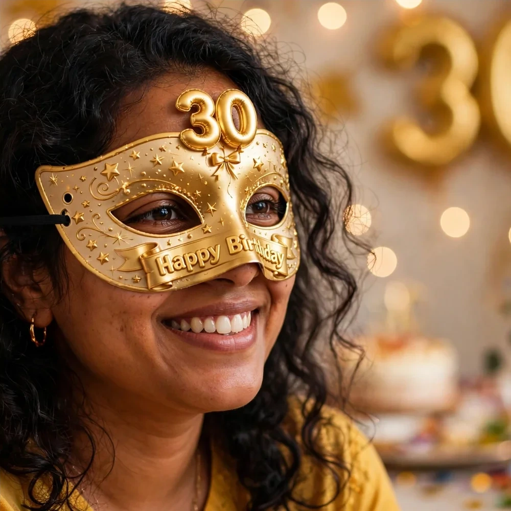30th Birthday Theme Party Mask Birthday Party Supplies (PACK OF 12) - 280 GSM Cardstock with Soft Stretchable Elastic Band (7 Inches wide) - Premium Party Decor Supply by Party Decor Mall - View 4