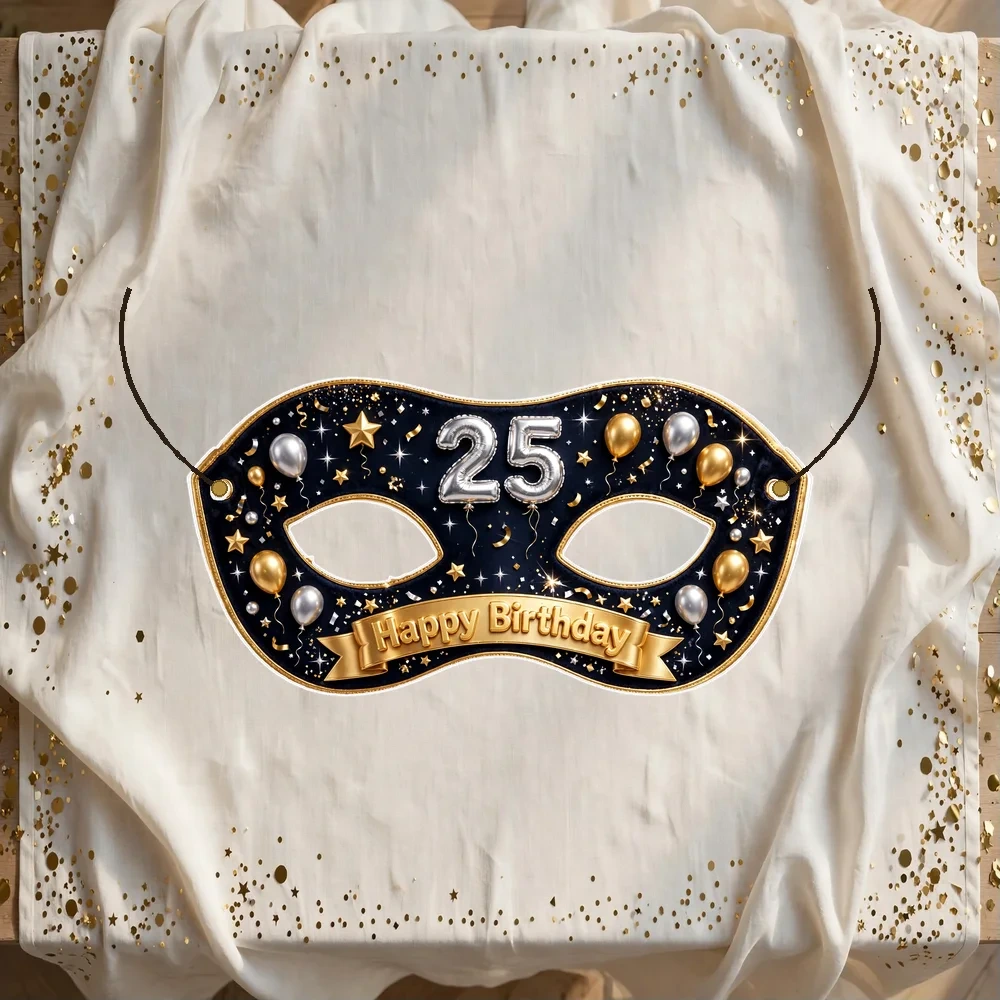 25th Birthday Theme Party Mask Birthday Party Supplies (PACK OF 12) - 280 GSM Cardstock with Soft Stretchable Elastic Band (7 Inches wide)