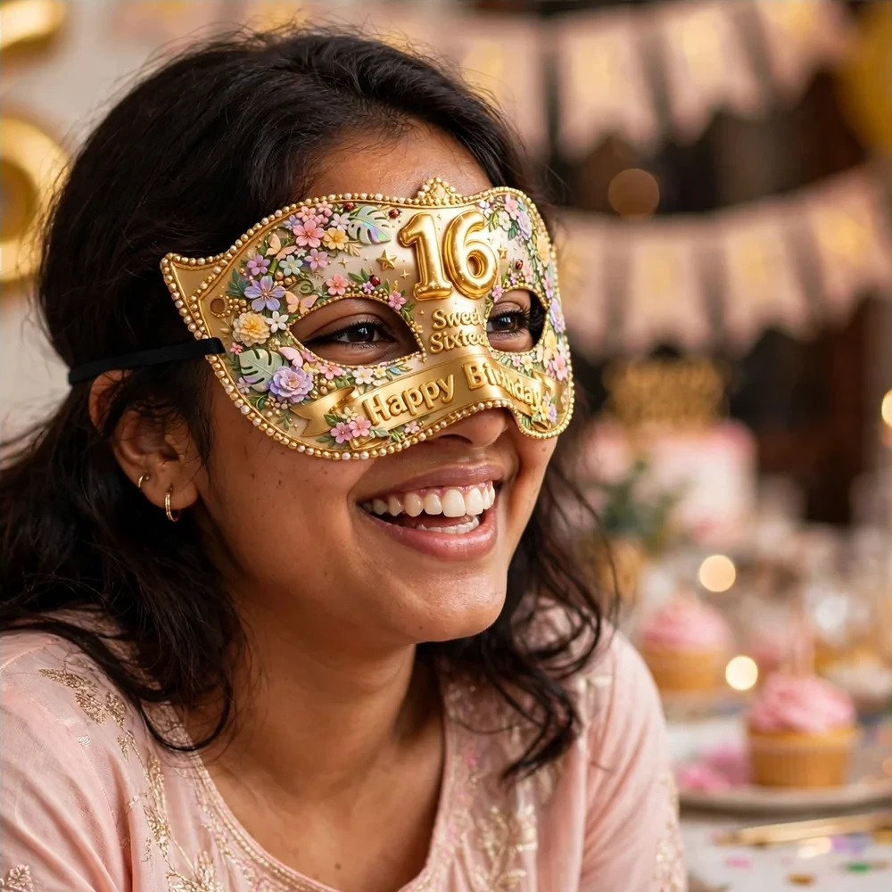16th Theme Party Mask Birthday Party Supplies (PACK OF 12) - 280 GSM Cardstock with Soft Stretchable Elastic Band (7 Inches wide) - Premium Party Decor Supply by Party Decor Mall - View 4