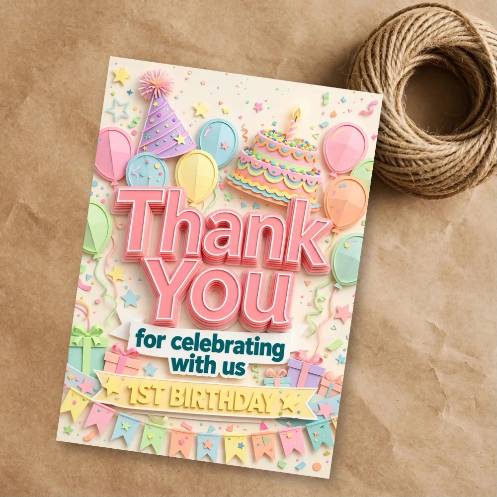 1st Birthday Theme Thank You Cards Birthday Party Supplies (PACK OF 30) - 300 GSM Matte Fine Art Cardstock (2.5 x 3.5 Inch) - Premium Party Decor Supply by Party Decor Mall - View 1