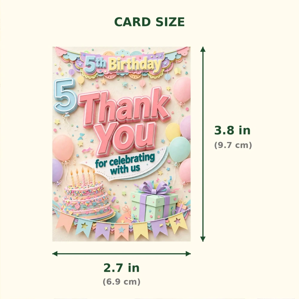 5th Birthday Theme Thank You Cards Birthday Party Supplies (PACK OF 30) - 300 GSM Matte Fine Art Cardstock (2.5 x 3.5 Inch) - Premium Party Decor Supply by Party Decor Mall - View 2