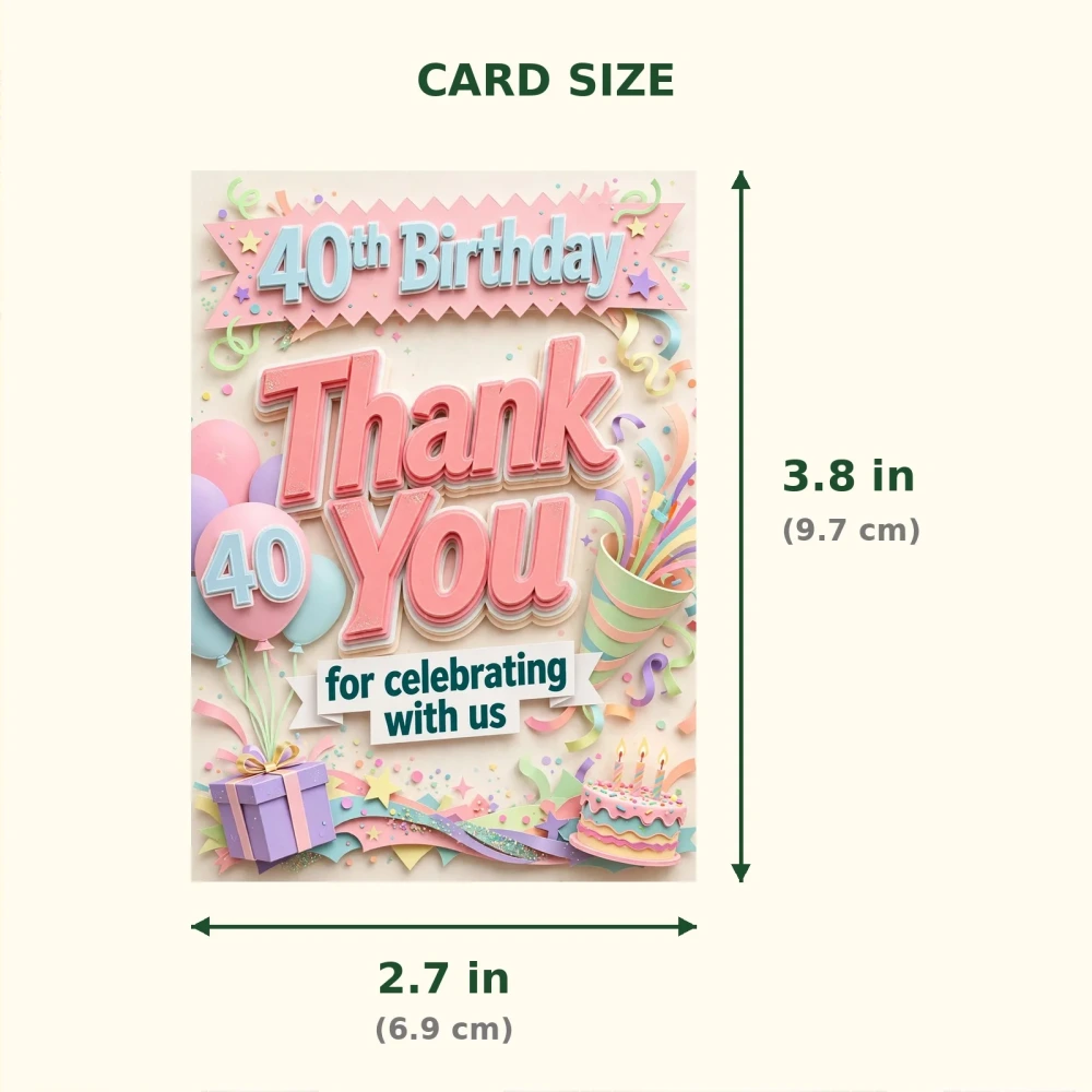 40th Birthday Theme Thank You Cards Birthday Party Supplies (PACK OF 30) - 300 GSM Matte Fine Art Cardstock (2.5 x 3.5 Inch) - Premium Party Decor Supply by Party Decor Mall - View 2