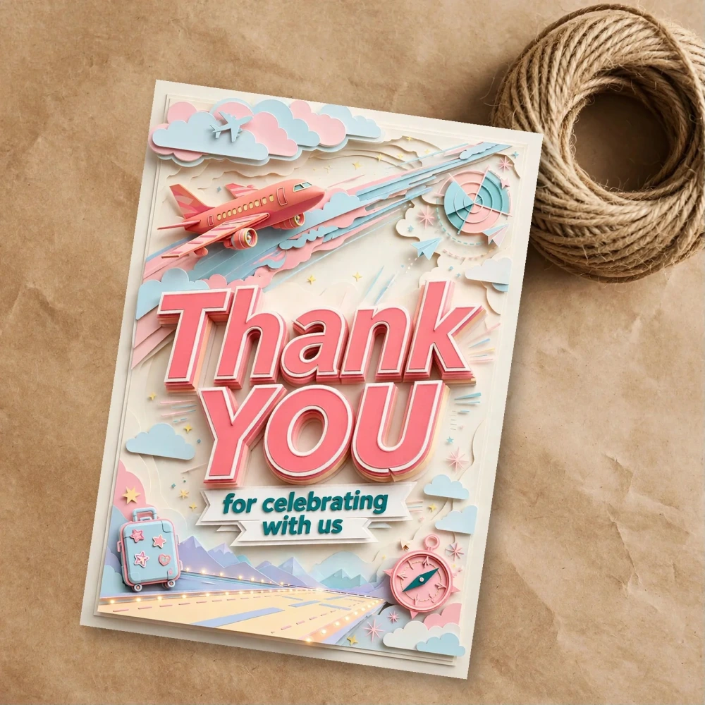 Aeroplane Theme Thank You Cards Birthday Party Supplies (PACK OF 30) - 300 GSM Matte Fine Art Cardstock (2.5 x 3.5 Inch) - Premium Party Decor Supply by Party Decor Mall - View 1