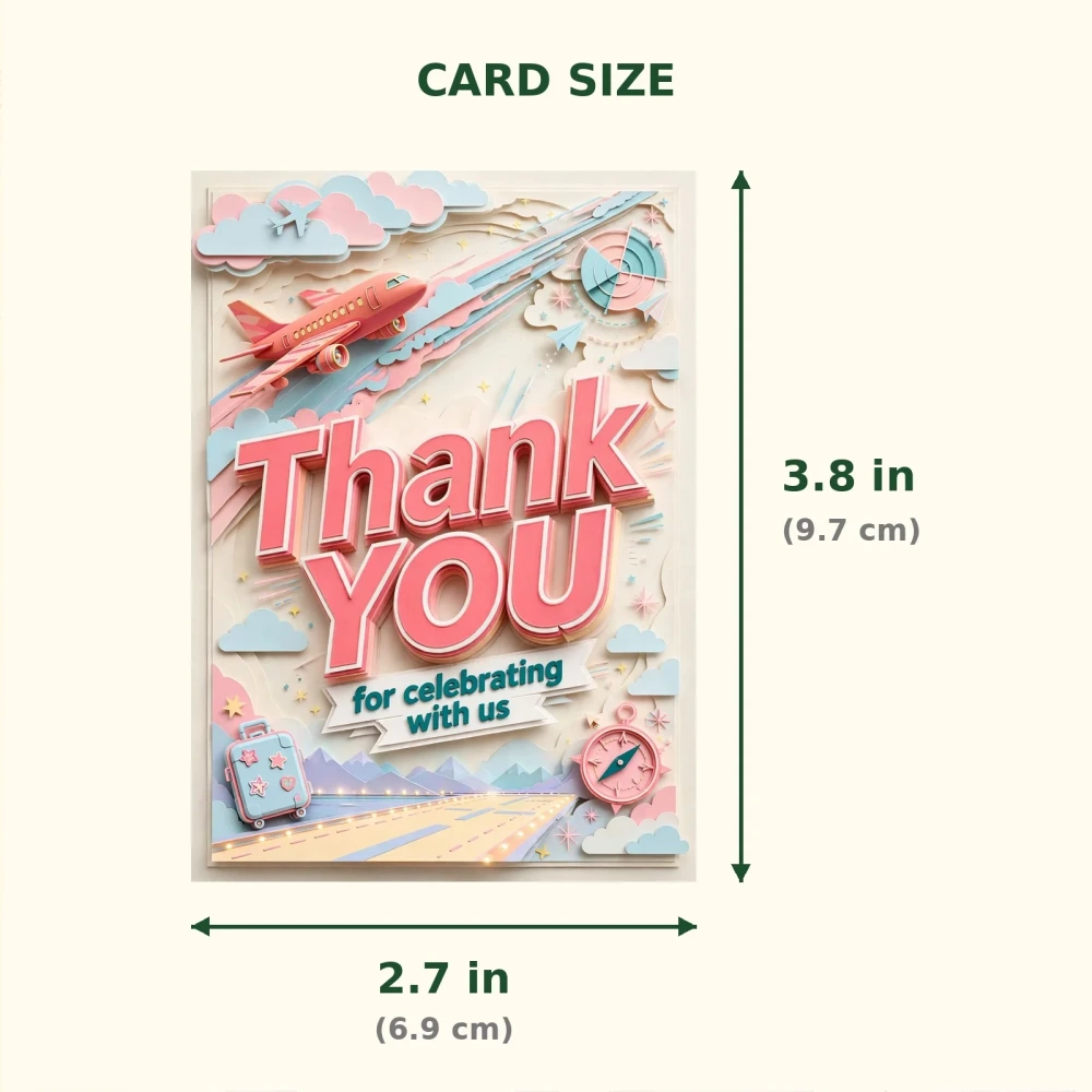 Aeroplane Theme Thank You Cards Birthday Party Supplies (PACK OF 30) - 300 GSM Matte Fine Art Cardstock (2.5 x 3.5 Inch) - Premium Party Decor Supply by Party Decor Mall - View 2