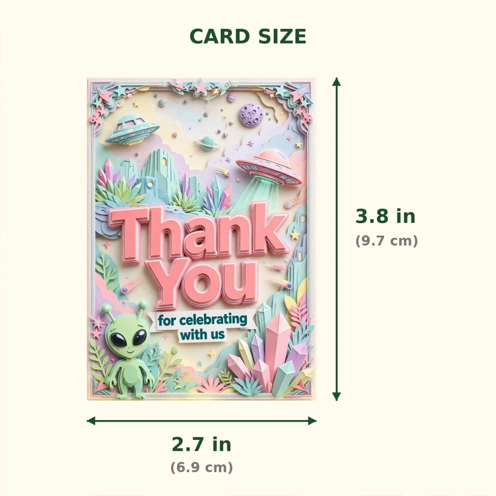 Alien Theme Thank You Cards Birthday Party Supplies (PACK OF 30) - 300 GSM Matte Fine Art Cardstock (2.5 x 3.5 Inch) - Premium Party Decor Supply by Party Decor Mall - View 2