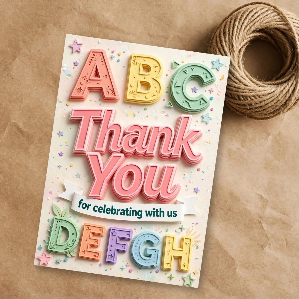 Alphabet Theme Thank You Cards Birthday Party Supplies (PACK OF 30) - 300 GSM Matte Fine Art Cardstock (2.5 x 3.5 Inch) - Premium Party Decor Supply by Party Decor Mall - View 1