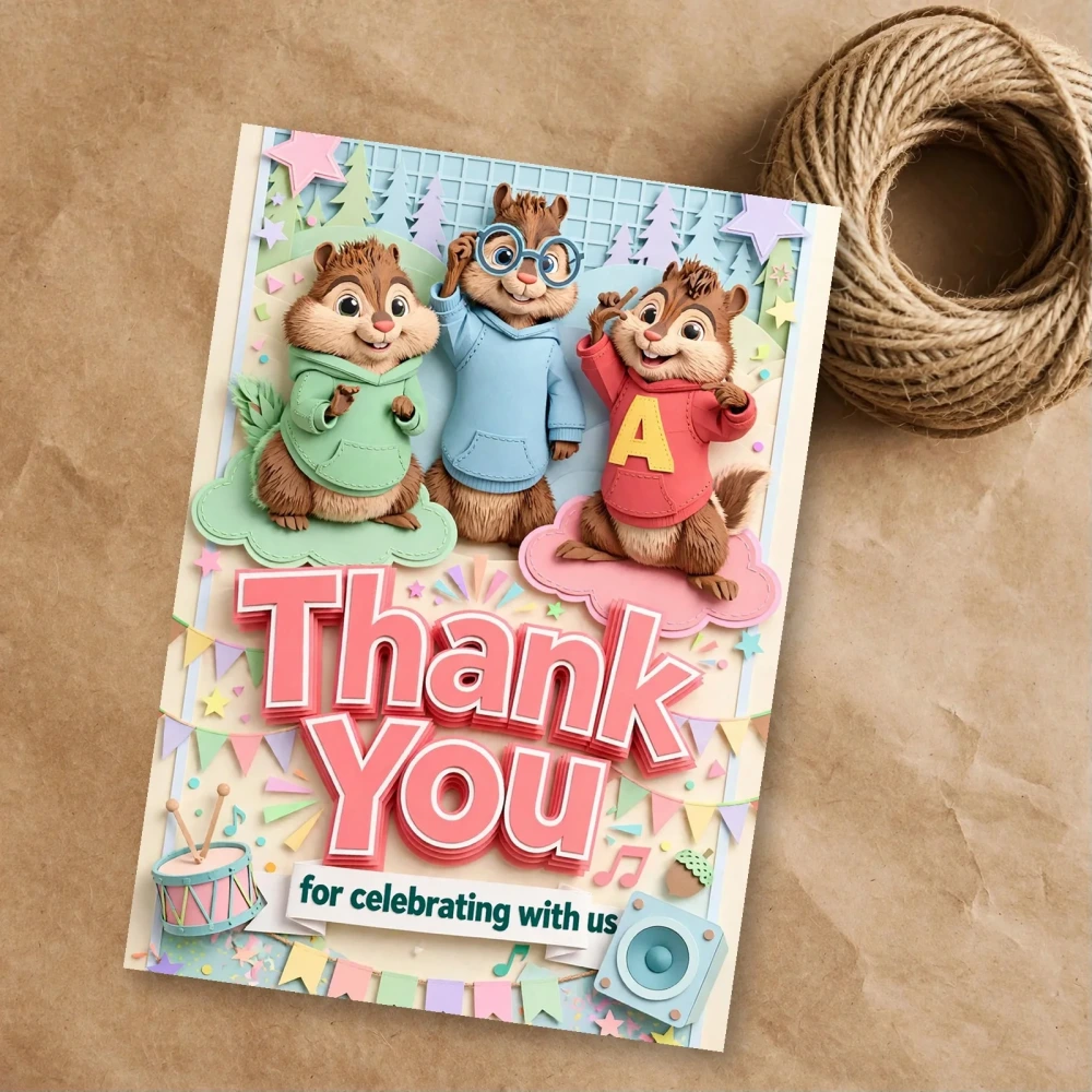 Alvin Chipmunks Theme Thank You Cards Birthday Party Supplies (PACK OF 30) - 300 GSM Matte Fine Art Cardstock (2.5 x 3.5 Inch) - Premium Party Decor Supply by Party Decor Mall - View 1