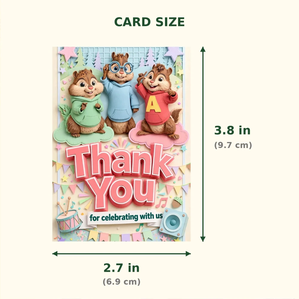 Alvin Chipmunks Theme Thank You Cards Birthday Party Supplies (PACK OF 30) - 300 GSM Matte Fine Art Cardstock (2.5 x 3.5 Inch) - Premium Party Decor Supply by Party Decor Mall - View 2