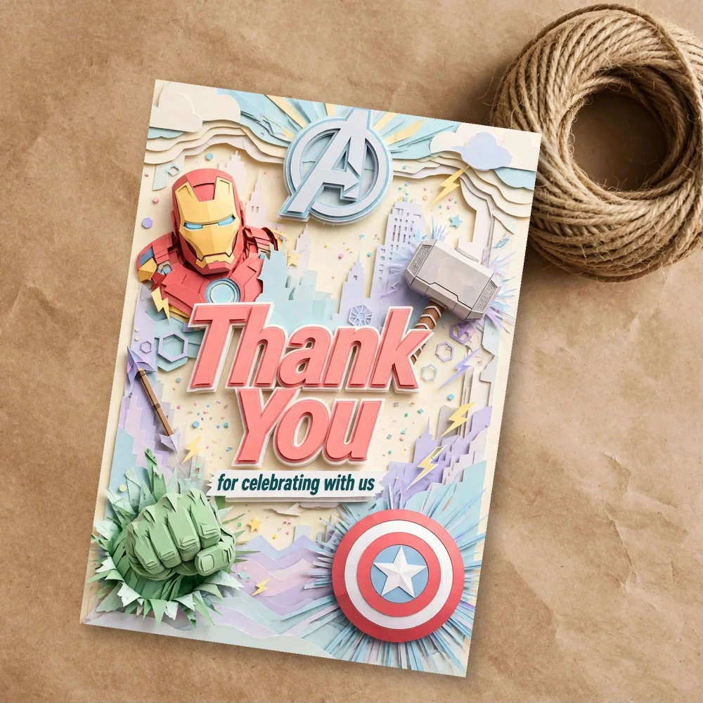 Avengers Theme Thank You Cards Birthday Party Supplies (PACK OF 30) - 300 GSM Matte Fine Art Cardstock (2.5 x 3.5 Inch) - Premium Party Decor Supply by Party Decor Mall - View 1