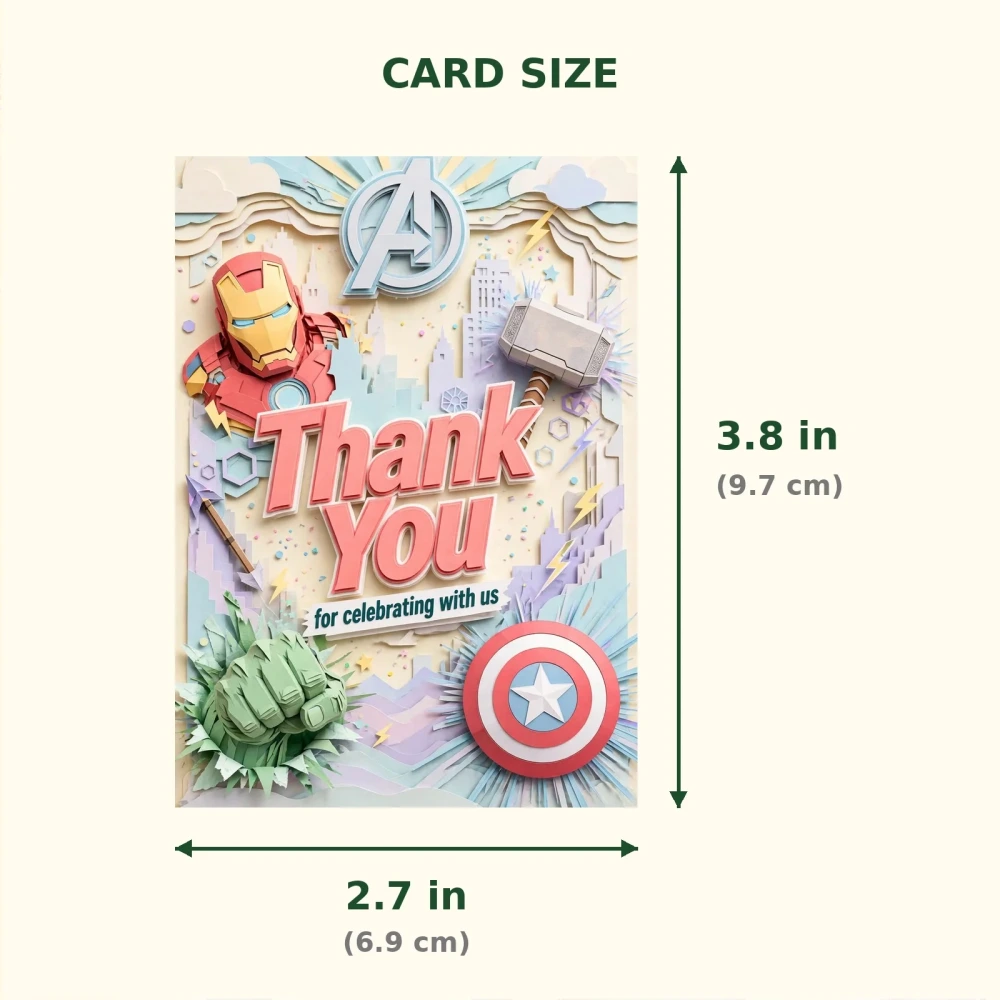 Avengers Theme Thank You Cards Birthday Party Supplies (PACK OF 30) - 300 GSM Matte Fine Art Cardstock (2.5 x 3.5 Inch) - Premium Party Decor Supply by Party Decor Mall - View 2