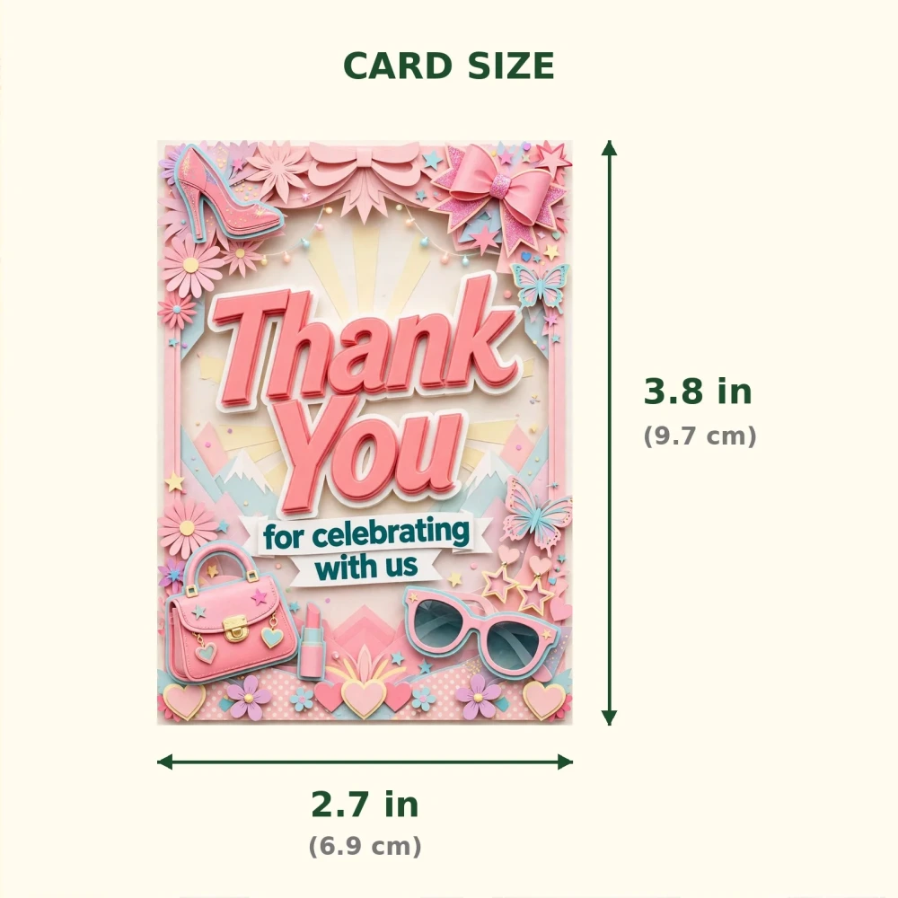Barbie Theme Thank You Cards Birthday Party Supplies (PACK OF 30) - 300 GSM Matte Fine Art Cardstock (2.5 x 3.5 Inch) - Premium Party Decor Supply by Party Decor Mall - View 2