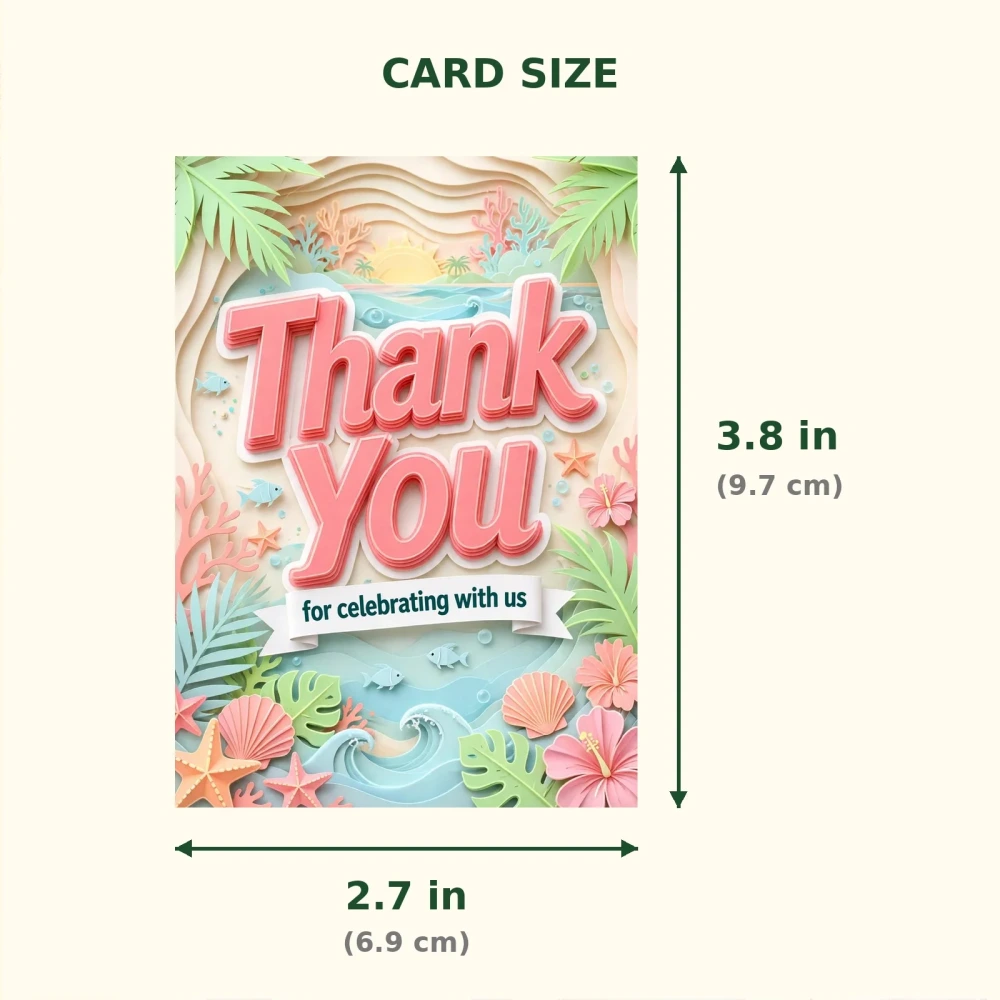 Beach Theme Thank You Cards Birthday Party Supplies (PACK OF 30) - 300 GSM Matte Fine Art Cardstock (2.5 x 3.5 Inch) - Premium Party Decor Supply by Party Decor Mall - View 2