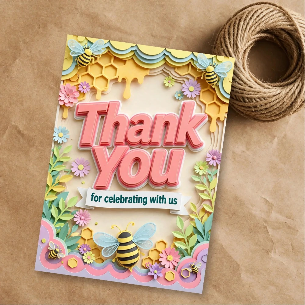 Bee Theme Thank You Cards Birthday Party Supplies (PACK OF 30) - 300 GSM Matte Fine Art Cardstock (2.5 x 3.5 Inch) - Premium Party Decor Supply by Party Decor Mall - View 1