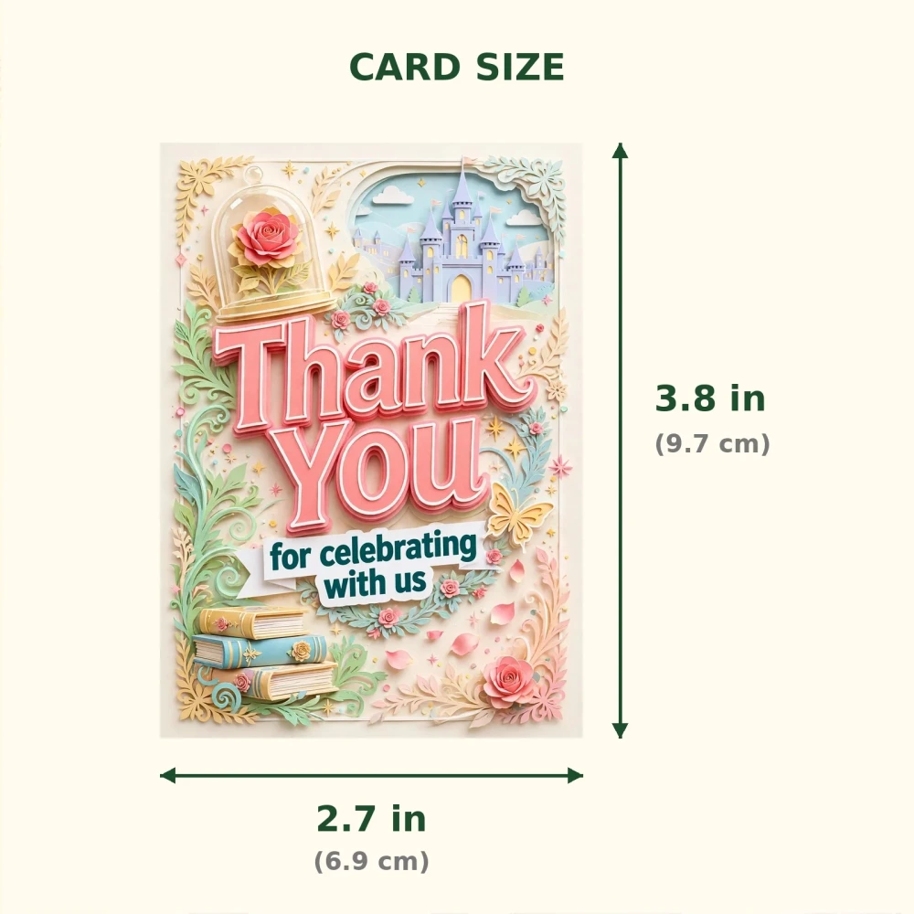 Belle Theme Thank You Cards Birthday Party Supplies (PACK OF 30) - 300 GSM Matte Fine Art Cardstock (2.5 x 3.5 Inch) - Premium Party Decor Supply by Party Decor Mall - View 2