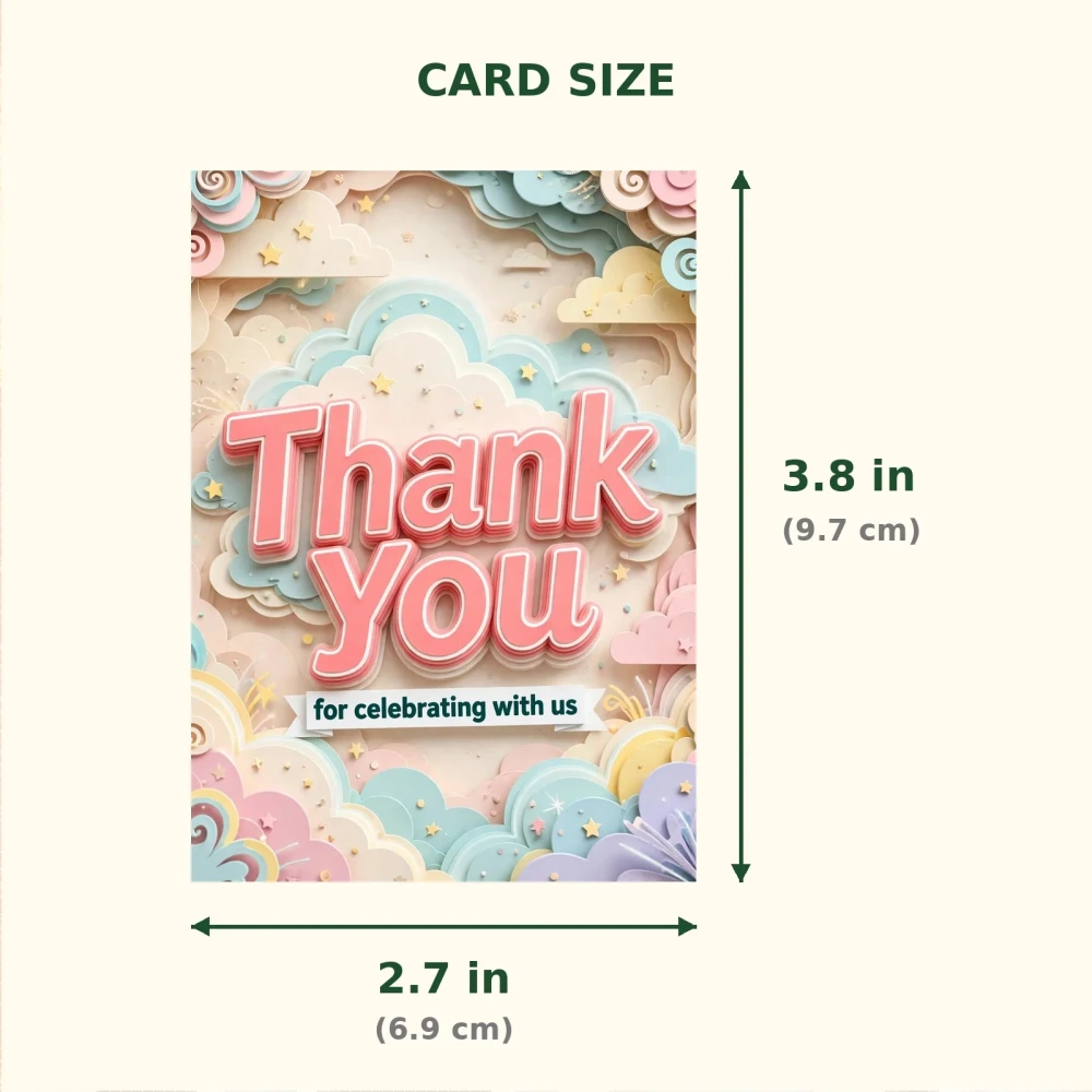 Blue Clouds Theme Thank You Cards Birthday Party Supplies (PACK OF 30) - 300 GSM Matte Fine Art Cardstock (2.5 x 3.5 Inch) - Premium Party Decor Supply by Party Decor Mall - View 2