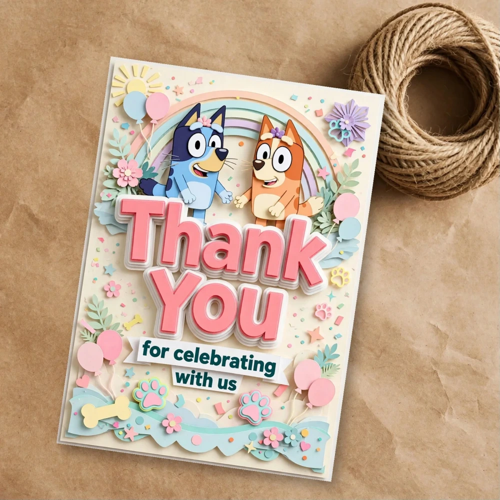 Bluey Girl Theme Thank You Cards Birthday Party Supplies (PACK OF 30) - 300 GSM Matte Fine Art Cardstock (2.5 x 3.5 Inch) - Premium Party Decor Supply by Party Decor Mall - View 1