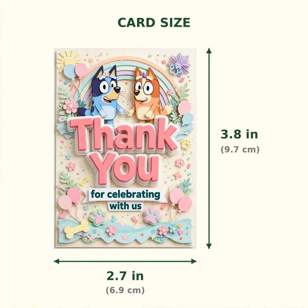 Bluey Girl Theme Thank You Cards Birthday Party Supplies (PACK OF 30) - 300 GSM Matte Fine Art Cardstock (2.5 x 3.5 Inch) - Premium Party Decor Supply by Party Decor Mall - View 2