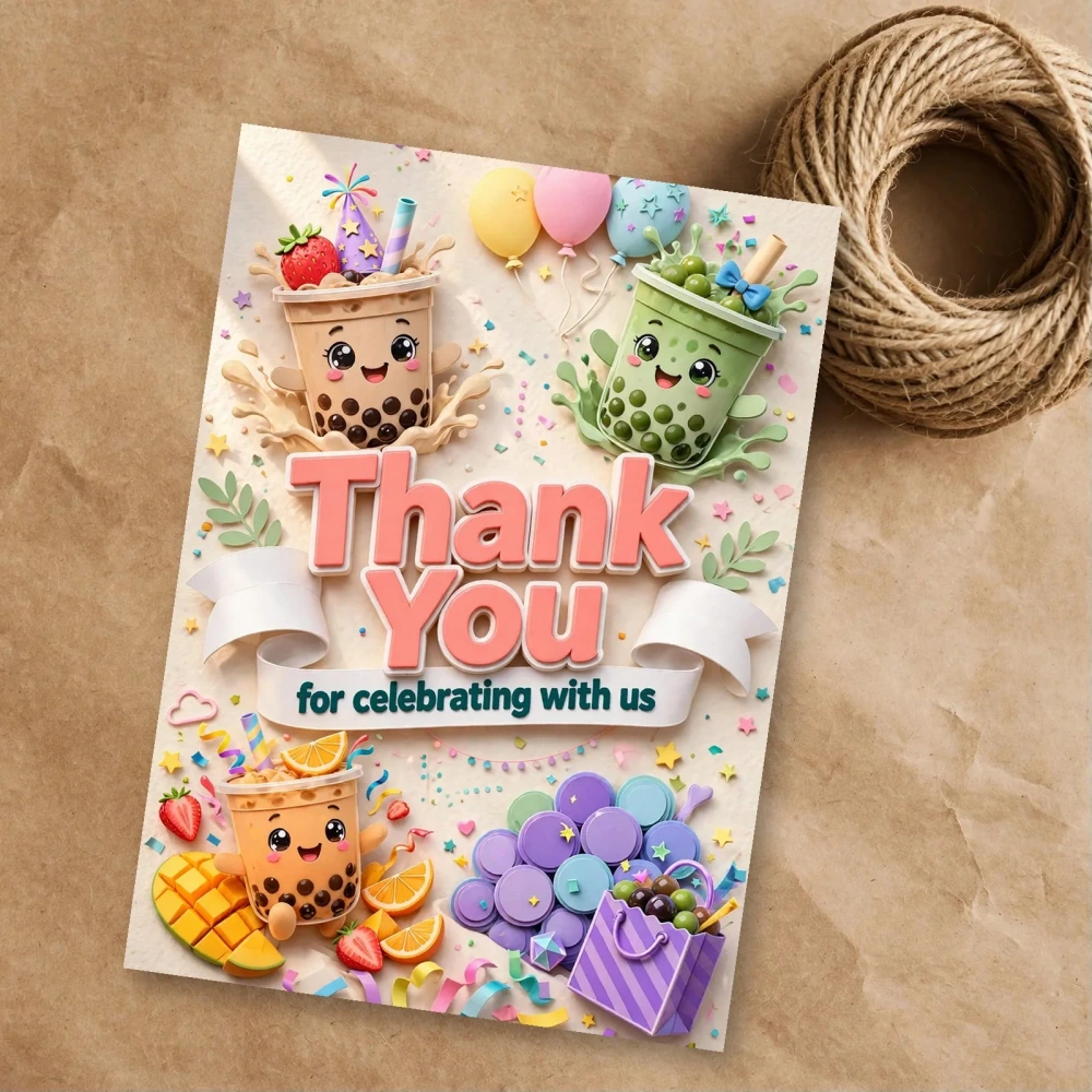 Tea Party Theme Thank You Cards Birthday Party Supplies (PACK OF 30) - 300 GSM Matte Fine Art Cardstock (2.5 x 3.5 Inch) - Premium Party Decor Supply by Party Decor Mall - View 1