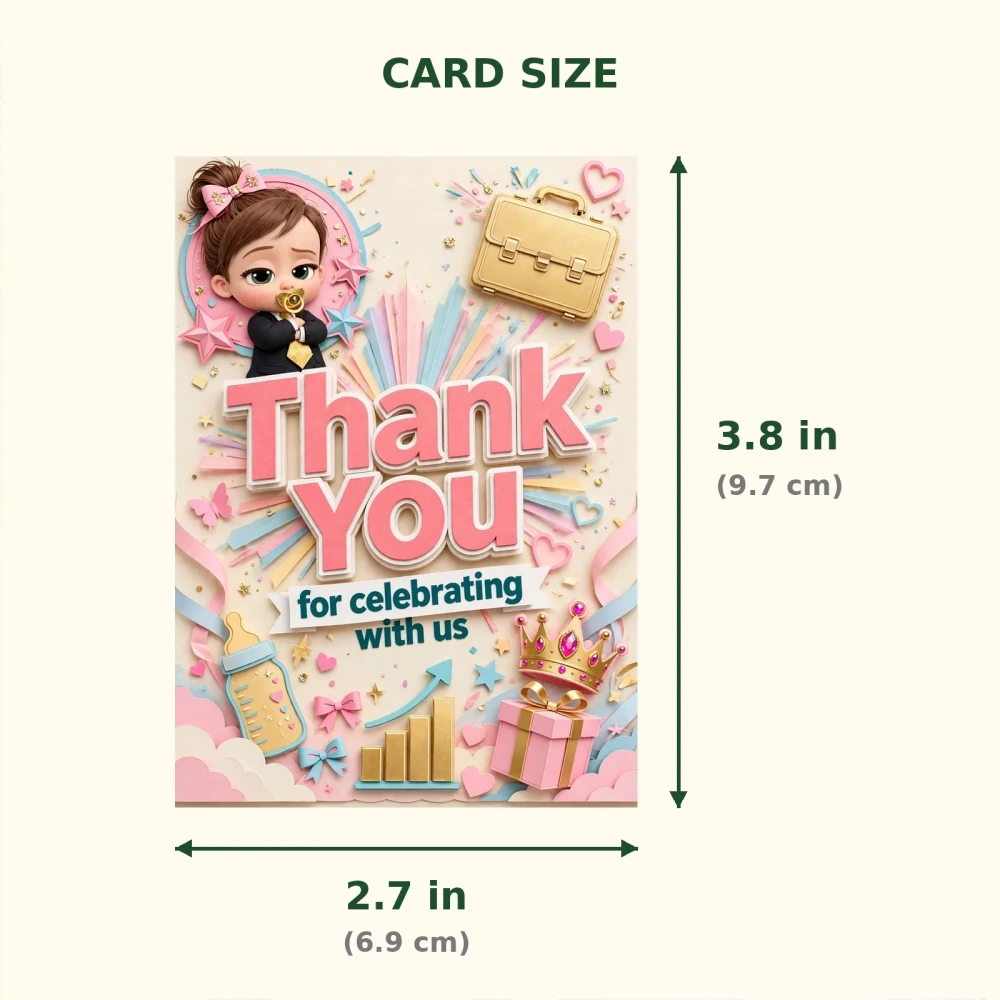 Boss Baby Girl Theme Thank You Cards Birthday Party Supplies (PACK OF 30) - 300 GSM Matte Fine Art Cardstock (2.5 x 3.5 Inch) - Premium Party Decor Supply by Party Decor Mall - View 2