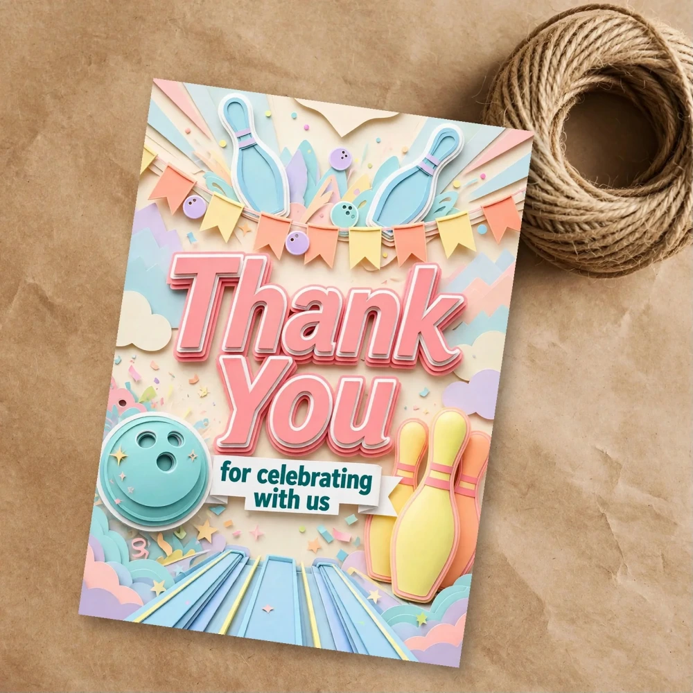 Bowling Theme Thank You Cards Birthday Party Supplies (PACK OF 30) - 300 GSM Matte Fine Art Cardstock (2.5 x 3.5 Inch) - Premium Party Decor Supply by Party Decor Mall - View 1