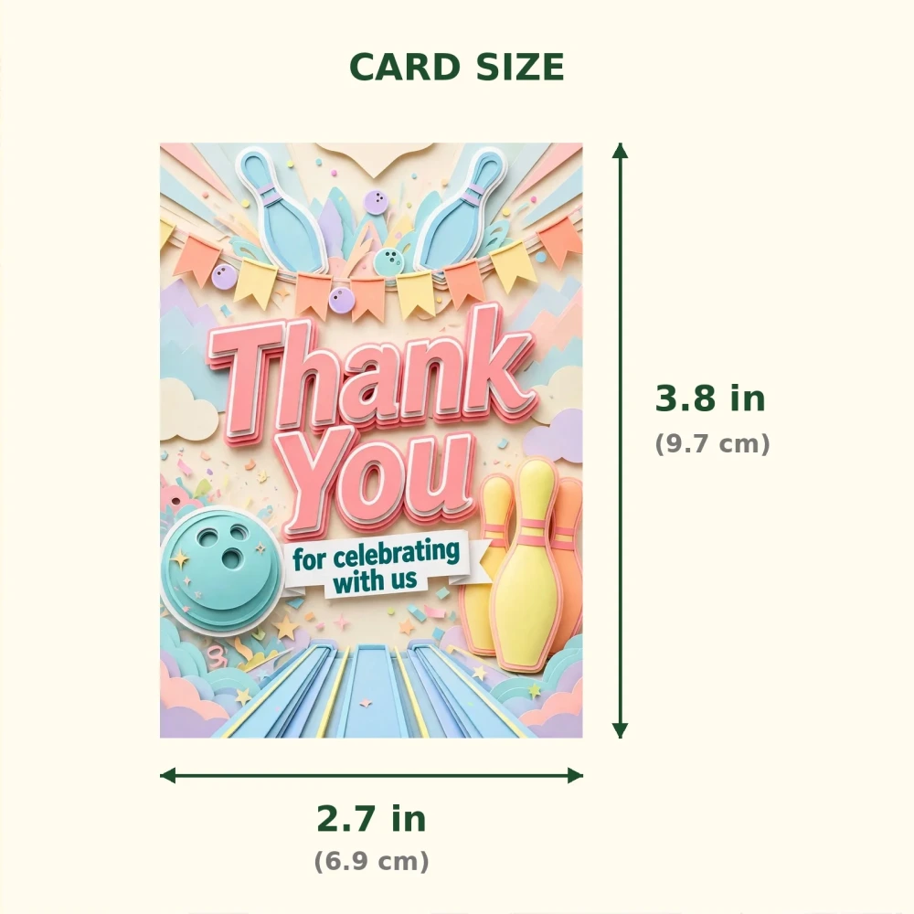 Bowling Theme Thank You Cards Birthday Party Supplies (PACK OF 30) - 300 GSM Matte Fine Art Cardstock (2.5 x 3.5 Inch) - Premium Party Decor Supply by Party Decor Mall - View 2