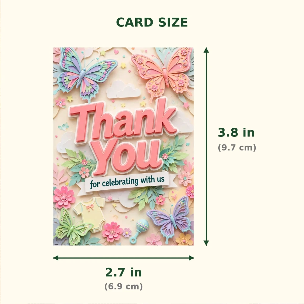 Baby Shower Theme Thank You Cards Birthday Party Supplies (PACK OF 30) - 300 GSM Matte Fine Art Cardstock (2.5 x 3.5 Inch) - Premium Party Decor Supply by Party Decor Mall - View 2