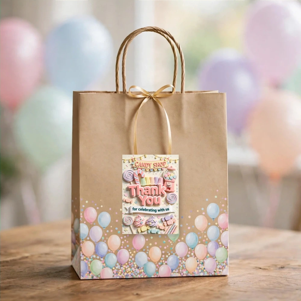 Candy Shop Theme Thank You Cards Birthday Party Supplies (PACK OF 30) - 300 GSM Matte Fine Art Cardstock (2.5 x 3.5 Inch) - Premium Party Decor Supply by Party Decor Mall - View 4
