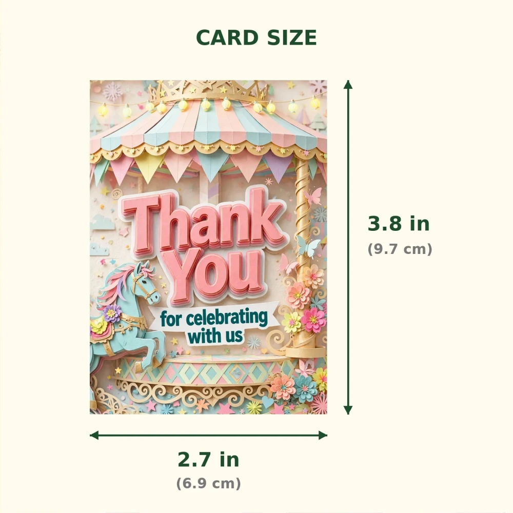 Carousel Theme Thank You Cards Birthday Party Supplies (PACK OF 30) - 300 GSM Matte Fine Art Cardstock (2.5 x 3.5 Inch) - Premium Party Decor Supply by Party Decor Mall - View 2