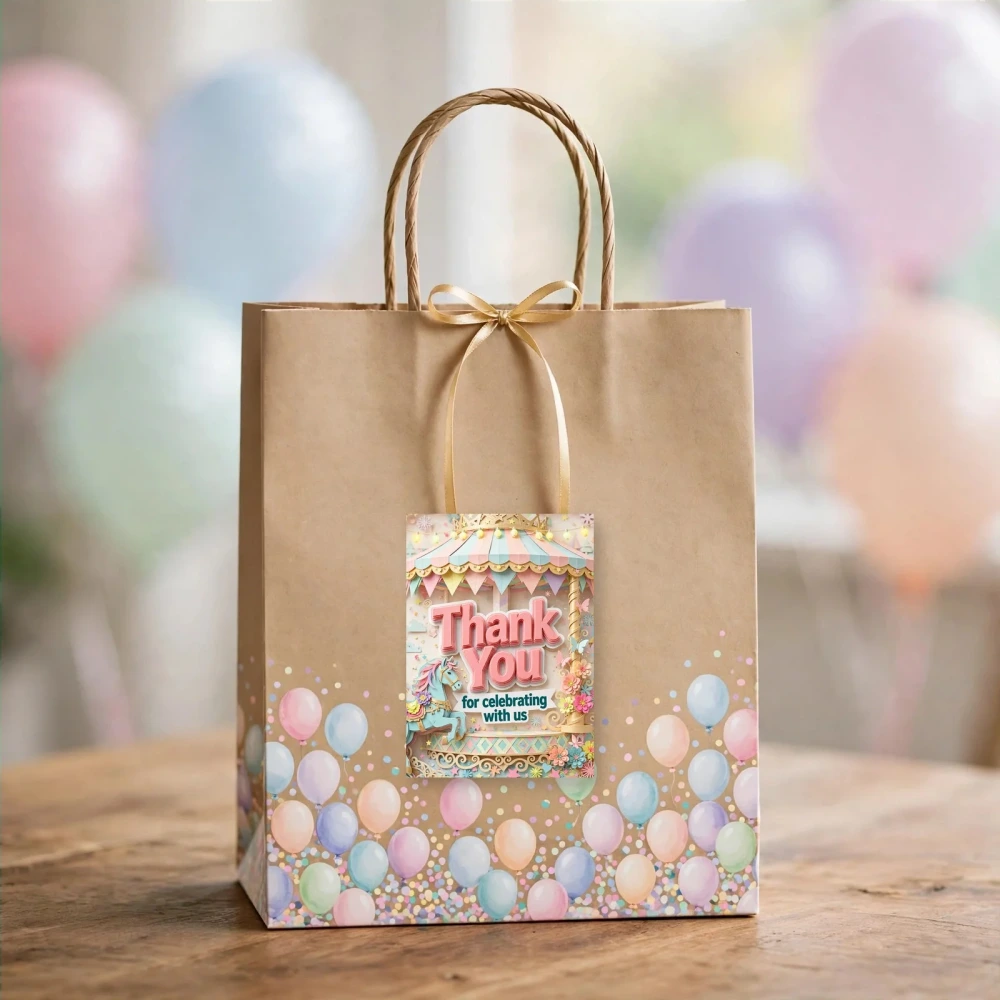 Carousel Theme Thank You Cards Birthday Party Supplies (PACK OF 30) - 300 GSM Matte Fine Art Cardstock (2.5 x 3.5 Inch) - Premium Party Decor Supply by Party Decor Mall - View 4