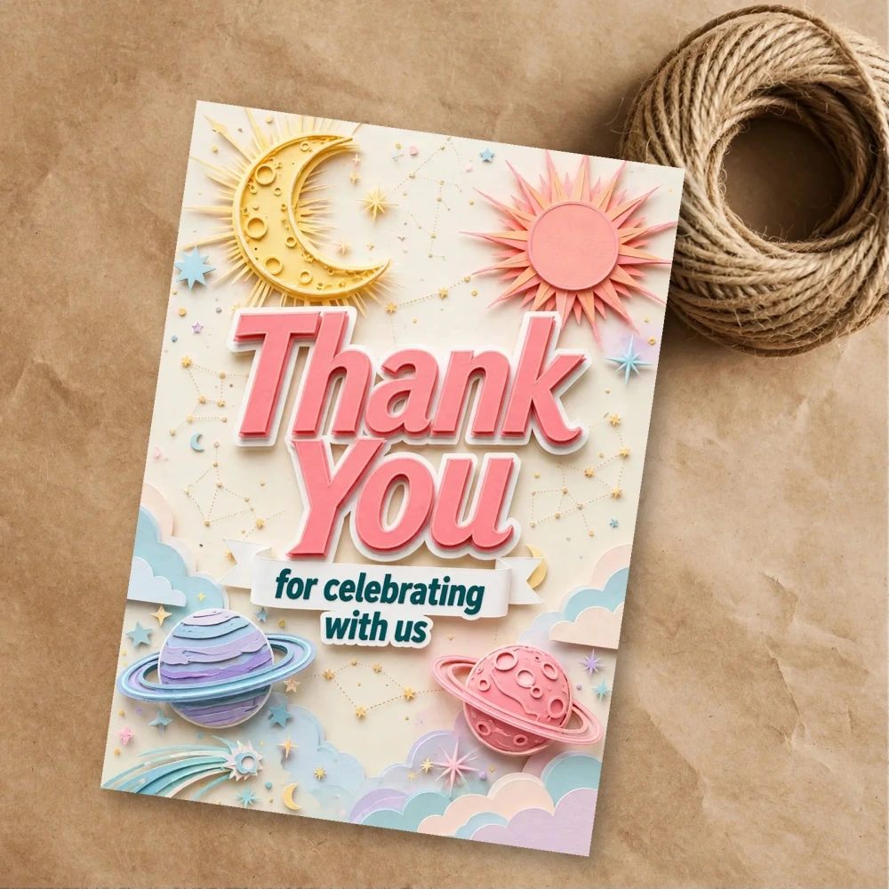 Celestial Theme Thank You Cards Birthday Party Supplies (PACK OF 30) - 300 GSM Matte Fine Art Cardstock (2.5 x 3.5 Inch) - Premium Party Decor Supply by Party Decor Mall - View 1
